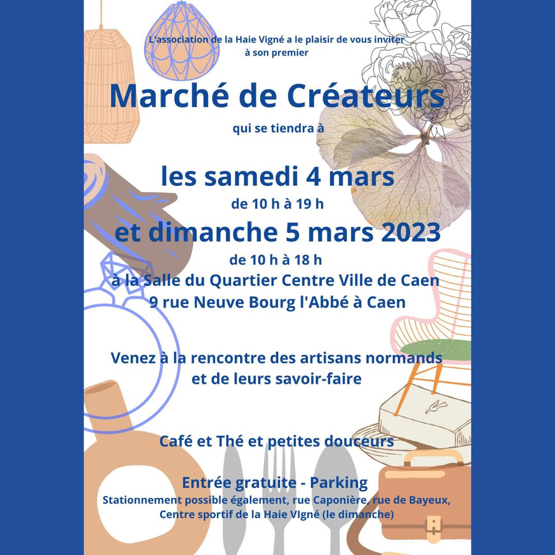 Marché de Créateurs en plein centre ville de Caen les 4 et 5 mars 2023